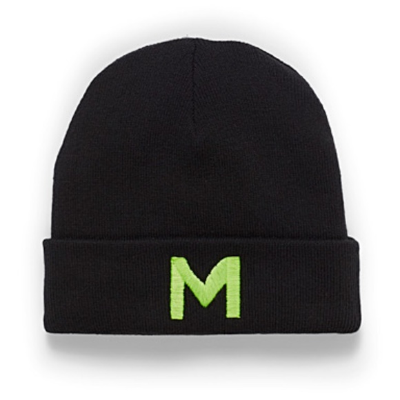 Cotton blend black and neon green M beanie hat tuque NWT - Picture 1 of 4